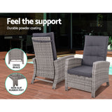 Outdoor Patio Furniture Recliner Chairs Table Setting Wicker Lounge 5pc Grey