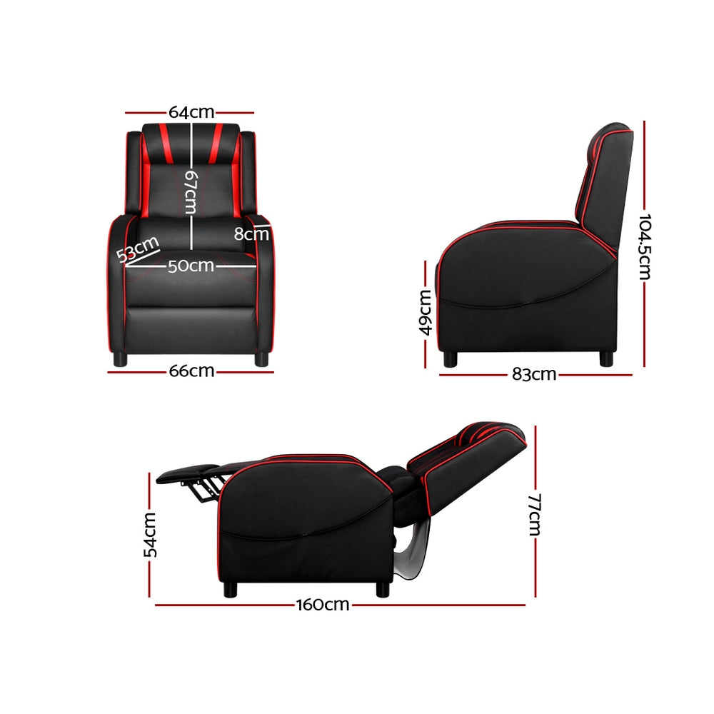 Recliner Chair Gaming Racing Armchair Lounge Sofa Chairs Leather Black