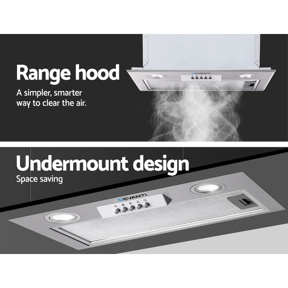 Devanti Range Hood Rangehood Undermount Built In Stainless Steel Canopy 52cm 520mm
