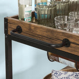 Industrial Vintage Style Wood Metal 3 Tiers Kitchen Serving Trolley with Wine Rack (Brown)