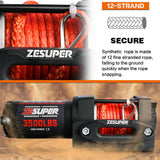 ZESUPER 12V Winch 3500LBS Electric Winch ATV Winch Synthetic Rope Trailer BOAT
