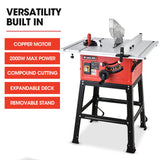 Baumr-AG 2000W 254mm Corded Table Saw with Stand, Extendable, Laser Guide