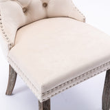 2x Velvet Dining Chairs Upholstered Tufted Kithcen Chair With Solid Wood Legs Stud Trim And