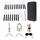 GOMINIMO 34 Pcs Lock Picking Kit with 3 Transparent Practice Training Padlocks 6 Keys and a Carrying Bag (Black) GO-LPK-100-RYT