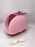 Portable Hooded Cat Toilet Litter Box Tray House with Handle and Scoop Pink