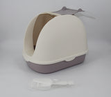Portable Hooded Cat Toilet Litter Box Tray House with Handle and Scoop White
