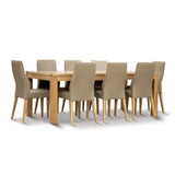 Rosemallow 9pc Dining Set 210cm Table 8 Silver PU Chair Solid Messmate Timber