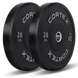 CORTEX 150kg Black Series V2 Rubber Olympic Bumper Plate Set 50mm with 16 Plate Toaster Rack