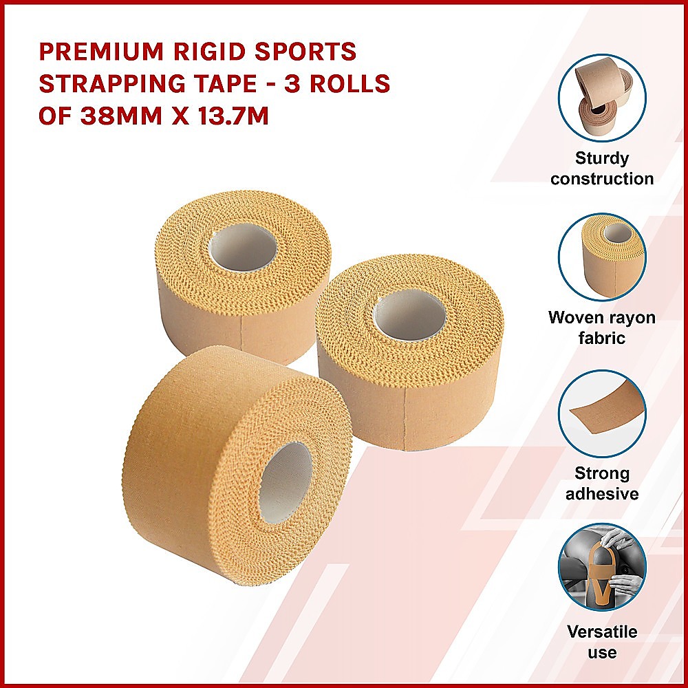 Premium Rigid Sports Strapping Tape - 3 Rolls Of 50mm x 13.7m