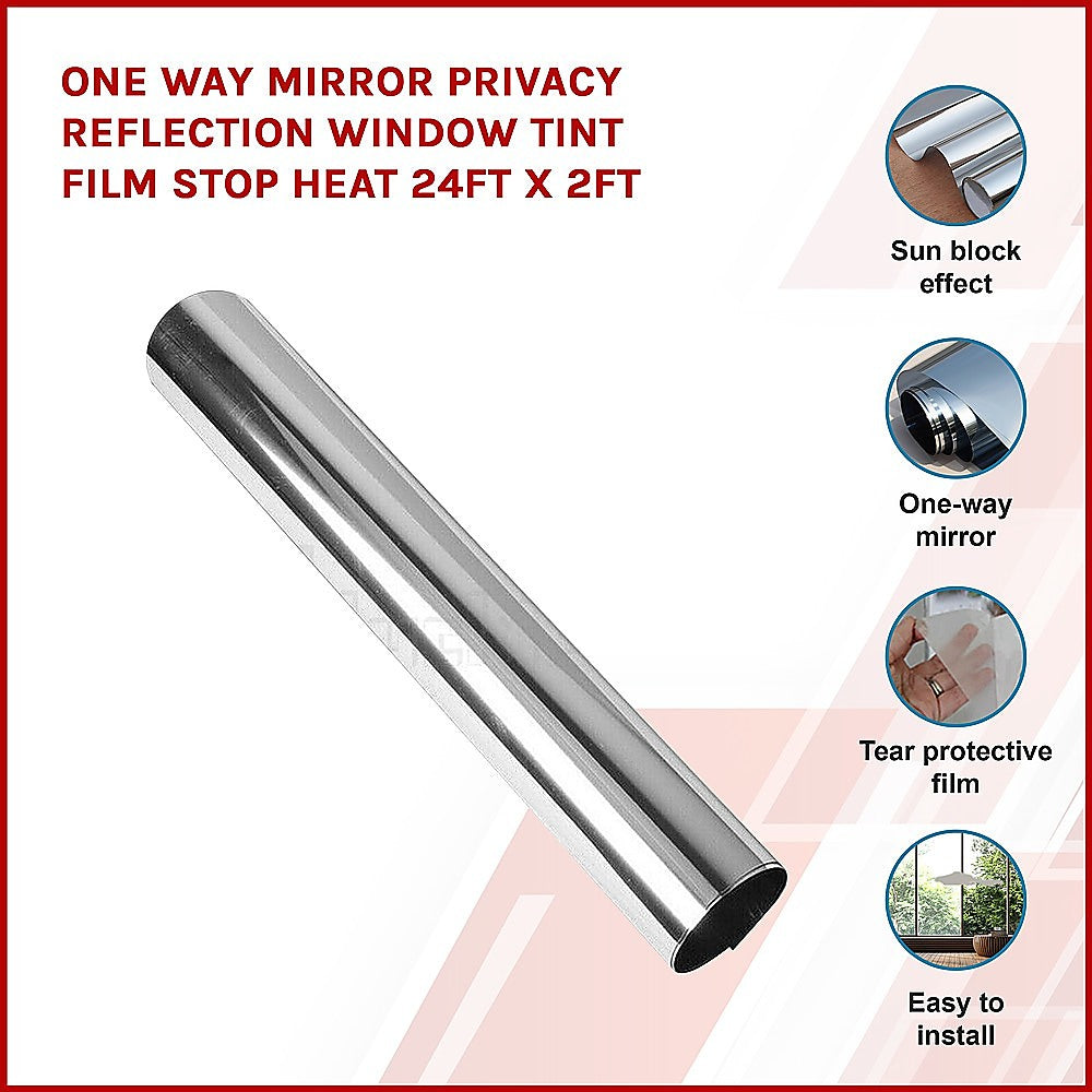 One way Mirror Privacy Reflection Window Tint Film Stop Heat 24ft X 2ft