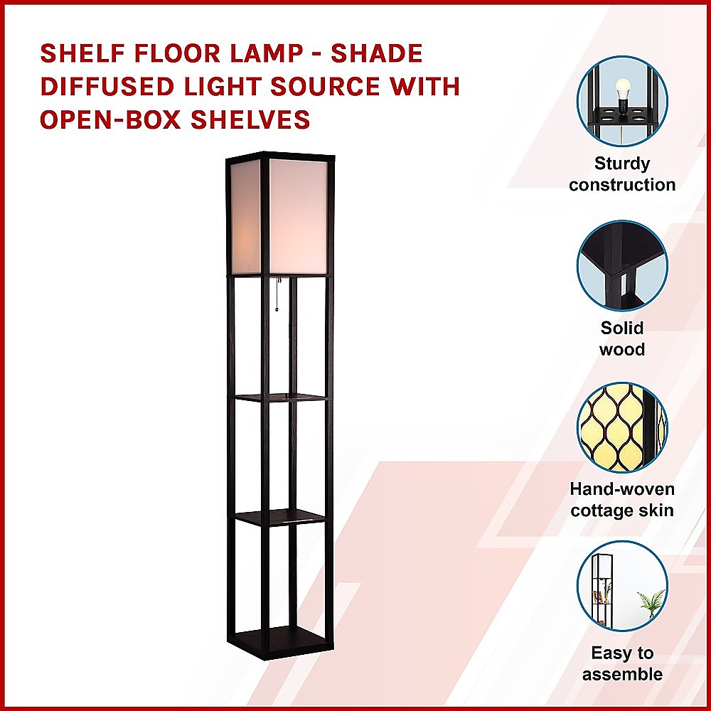 Shelf Floor Lamp - Shade Diffused Light Source With Open-box Shelves