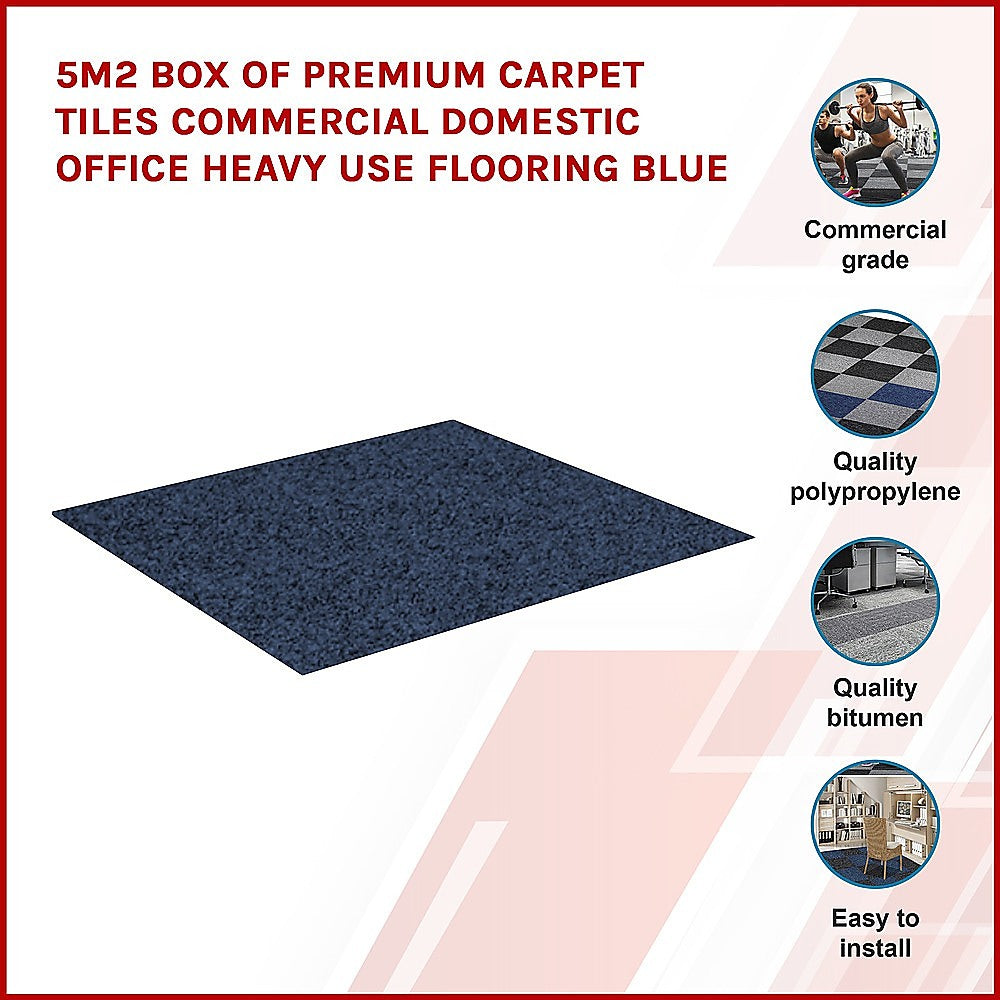 5m2 Box Of Premium Carpet Tiles Commercial Domestic Office Heavy Use Flooring Blue