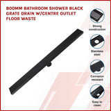 800mm Bathroom Shower Black Grate Drain W/centre Outlet Floor Waste