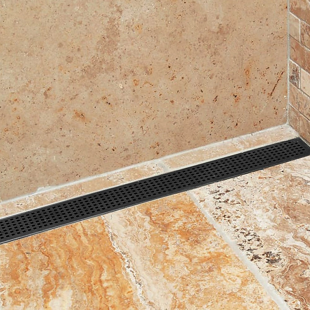 1200mm Bathroom Shower Black Grate Drain W/centre Outlet Floor Waste Square Pattern