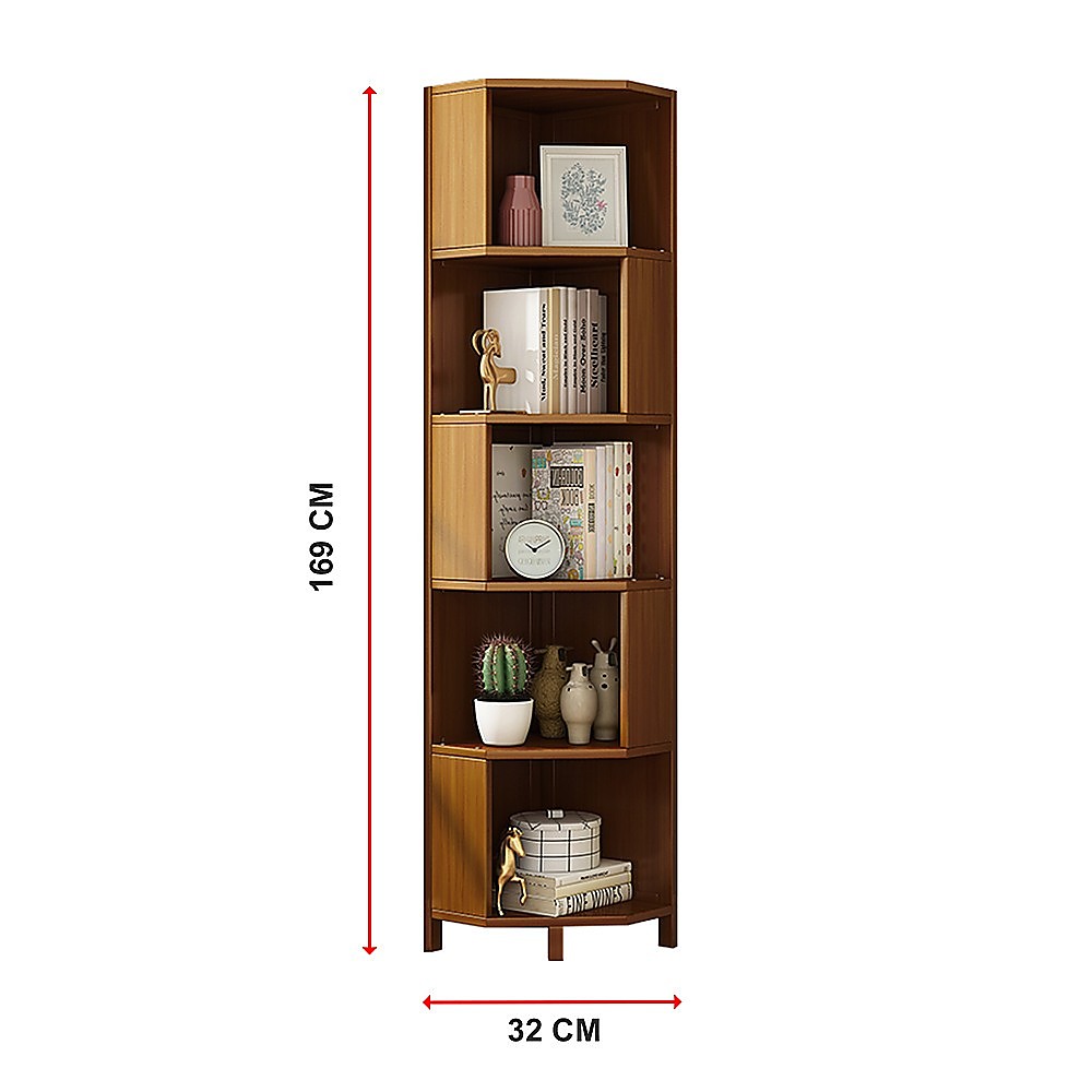 5-shelf Corner Bookcase Industrial Bookshelf Display Storage Stand