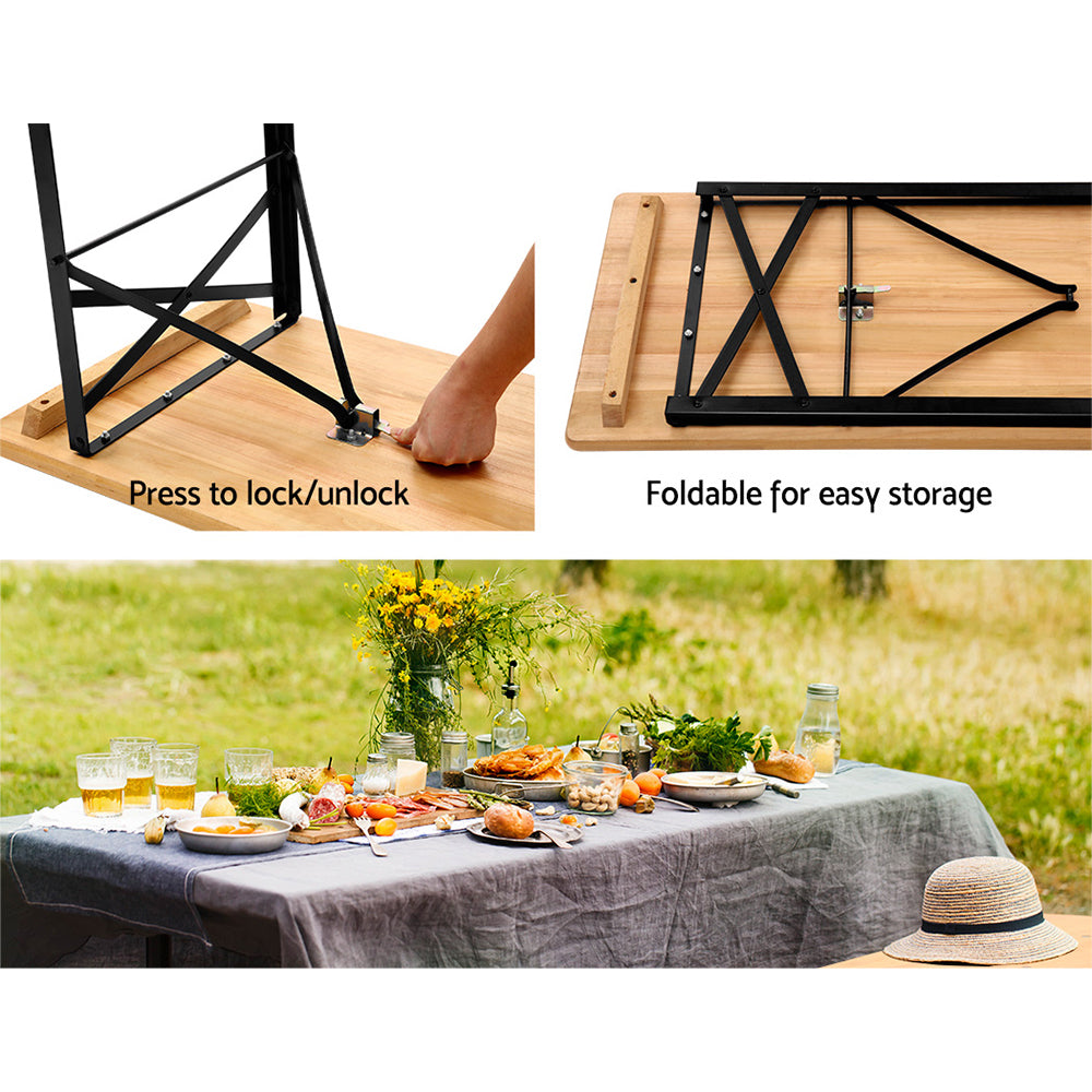 Wooden Outdoor Foldable Bench Set - Natural