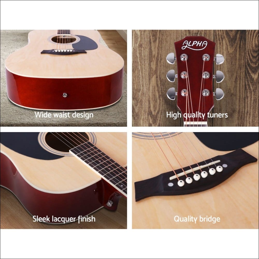 Alpha 41 Inch Wooden Acoustic Guitar Natural Wood - Audio & 