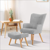Artiss Armchair and Ottoman - Light Grey - Furniture > Bar 