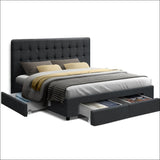 Artiss Avio Bed Frame Fabric Storage Drawers - Charcoal 