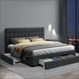Artiss Avio Bed Frame Fabric Storage Drawers - Charcoal 