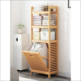 Bamboo 2-in-1 Laundry Hamper side Table with 2 Shelves and 