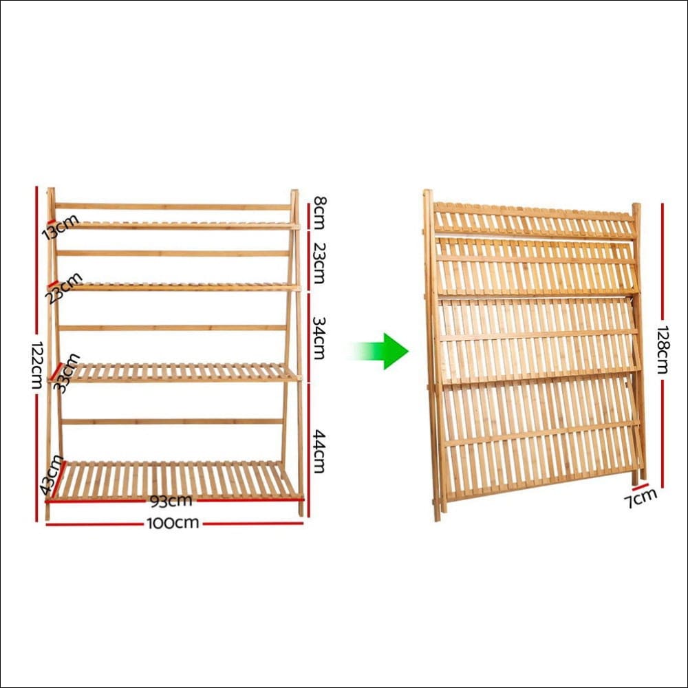 Artiss Bamboo Wooden Ladder Shelf Plant Stand Foldable - 