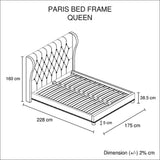 Bed Frame Queen Size in Grey Fabric Upholstered French 