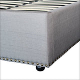 Bed Frame Queen Size in Grey Fabric Upholstered French 