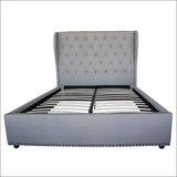 Bed Frame Queen Size In Grey Fabric Upholstered French Provincial High Bedhead