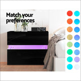 Artiss Bedside Table 2 Drawers Rgb Led side Nightstand High 
