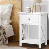 Bedside Table Coffee side Cabinet Drawer Wooden White - 