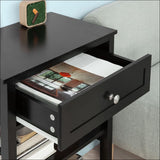 Black Bedside Table with 1 Drawer and 2 Shelves - Furniture 