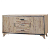 Buffet Sideboard in Silver Brush Colour with Solid Acacia & 