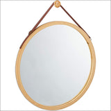Carla Home Hanging Round Wall Mirror 38 Cm - Solid Bamboo Frame And Adjustable Leather Strap For