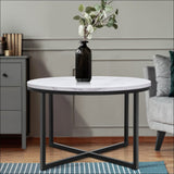Artiss Coffee Table Marble Effect side Tables Bedside Round 