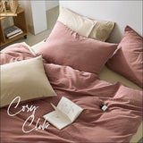 Cosy Club Quilt Cover Set Cotton Duvet Double Red Beige - 