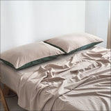 Cosy Club Sheet Set Cotton Sheets Double Green Beige - Home 