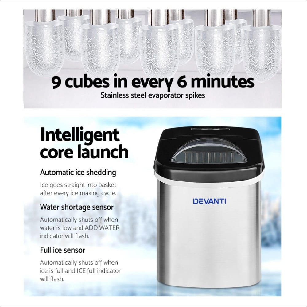 Devanti 2.4l Stainless Steel Portable Ice Cube Maker - 