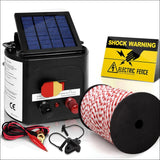 Electric Fence Energiser 5km Solar Powered Charger + 500m Rope