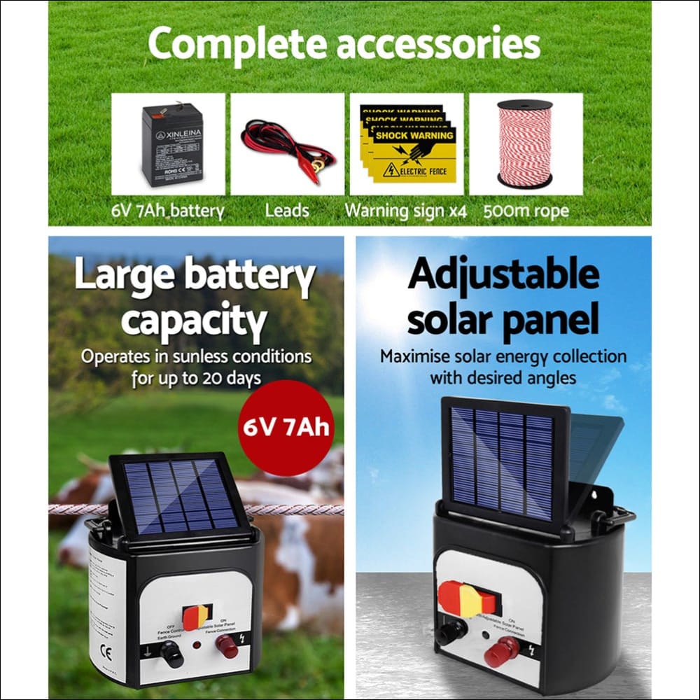 Giantz Electric Fence Energiser 8km Solar Powered Charger + 