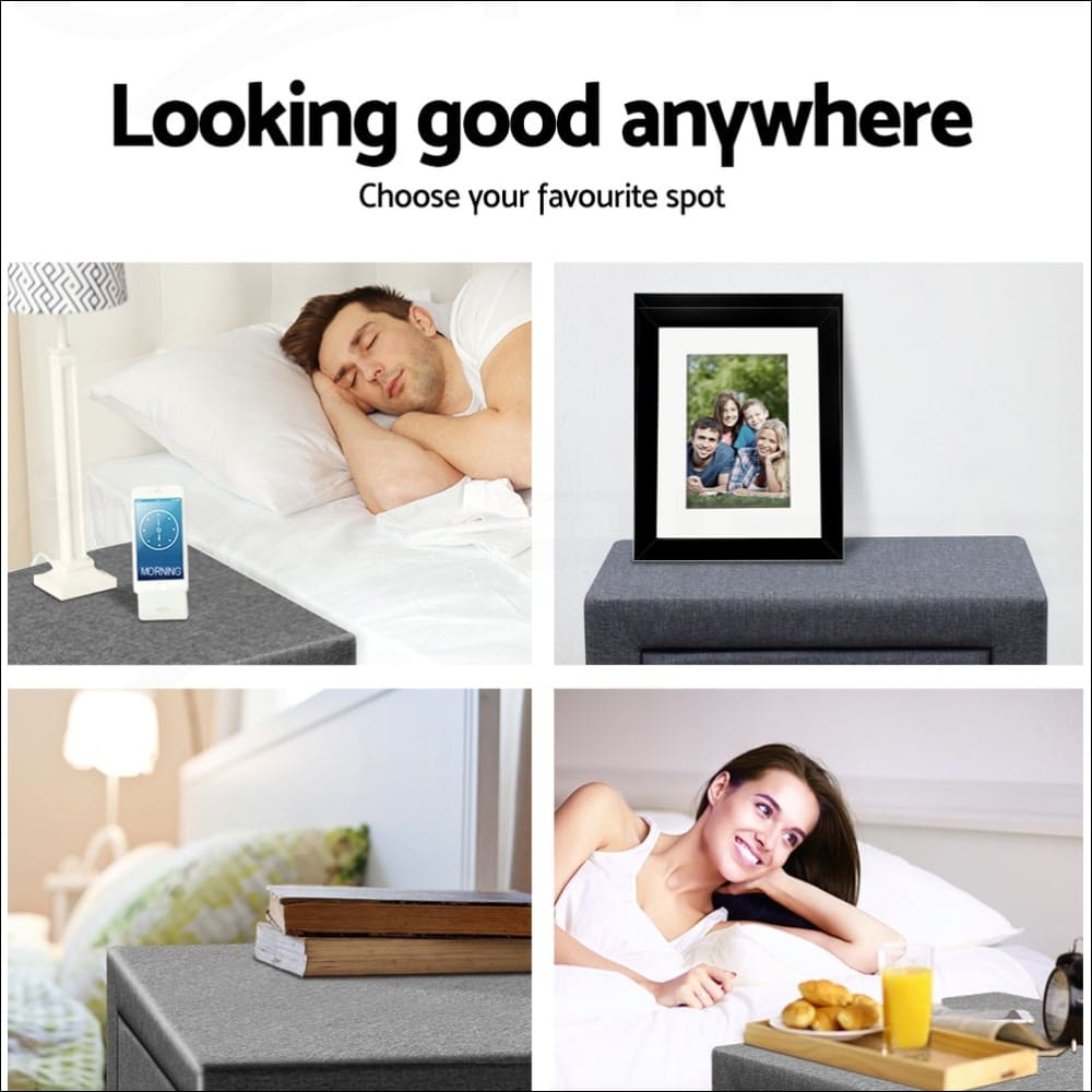 Artiss Fabric Bedside Table - Grey - Furniture > Bedroom