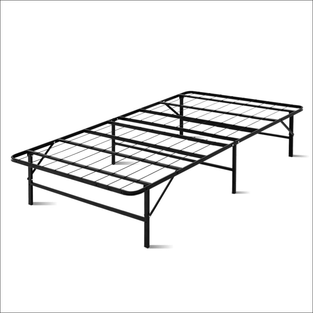 Artiss Foldable King Single Metal Bed Frame - Black - 