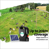 Giantz 20km Electric Fence Energiser Solar Energizer Charger
