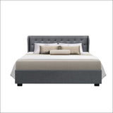 Issa Bed Frame Fabric Gas Lift Storage - Grey Queen - 