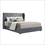 Issa Bed Frame Fabric Gas Lift Storage - Grey Queen - 