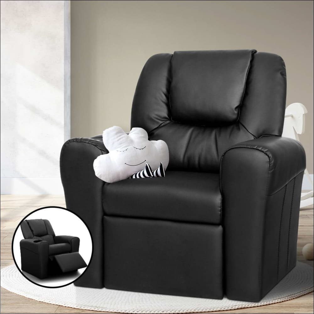 Keezi Kids Recliner Chair Black Pu Leather Sofa Lounge Couch