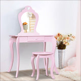 Keezi Pink Kids Vanity Dressing Table Stool Set Mirror 