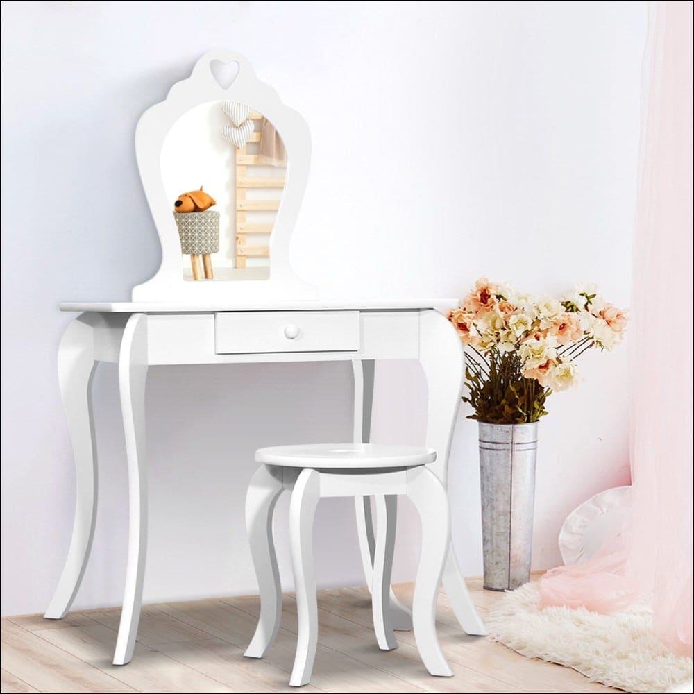 Keezi White Kids Vanity Dressing Table Stool Set Mirror 