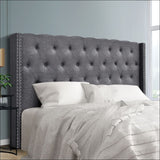 King Size Bed Head Headboard Bedhead Fabric Frame Base Grey 