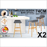 La Bella 2 Set 74cm Grey Wooden Bar Stool Sophia Fabric - 